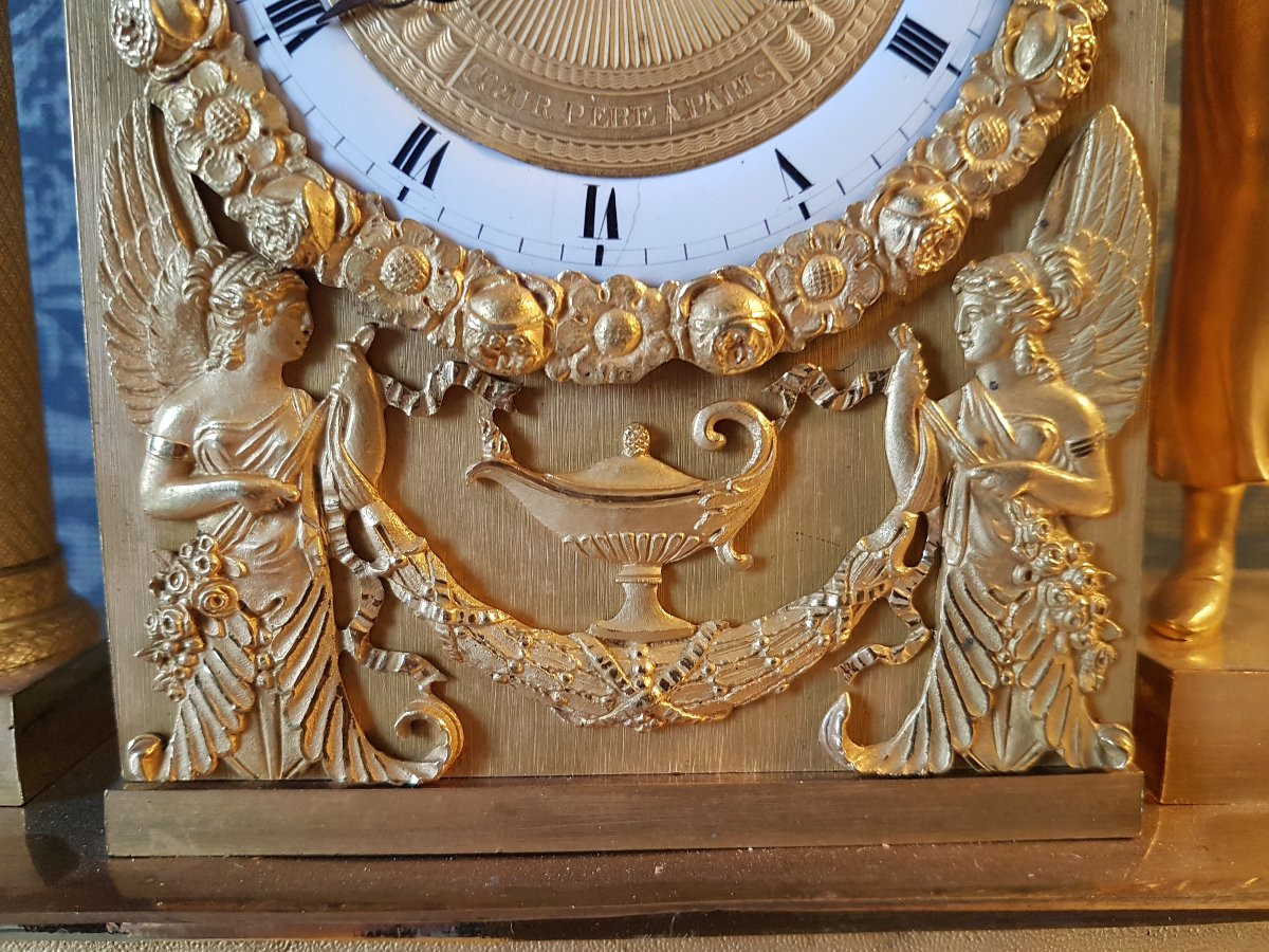 Gilt Bronze Clock. Empire. Sign: Coeur Pere A Paris. -photo-4