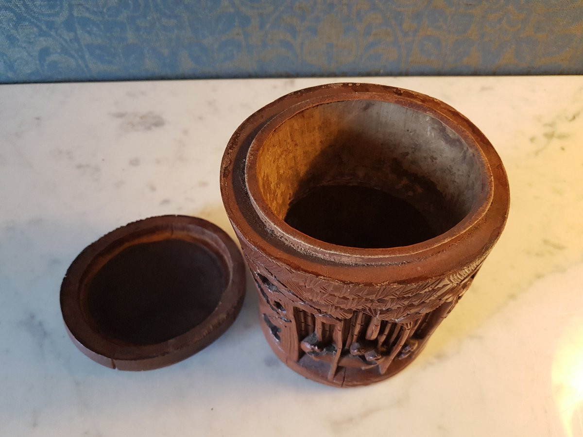 Pot 'a pinceaux  en bamboe.  China 19 -eme. -photo-3