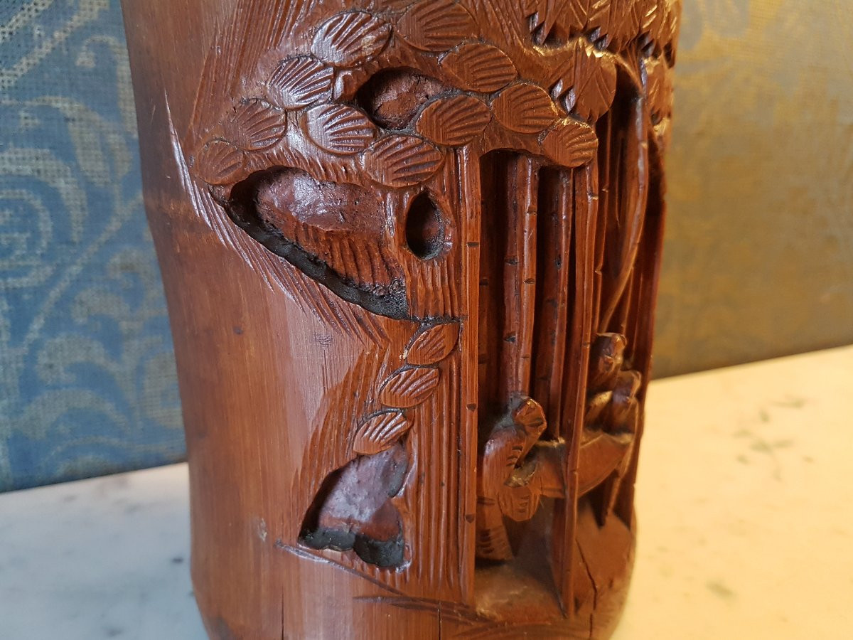 Pot 'a pinceaux  en bamboe.  China 19 -eme. -photo-1