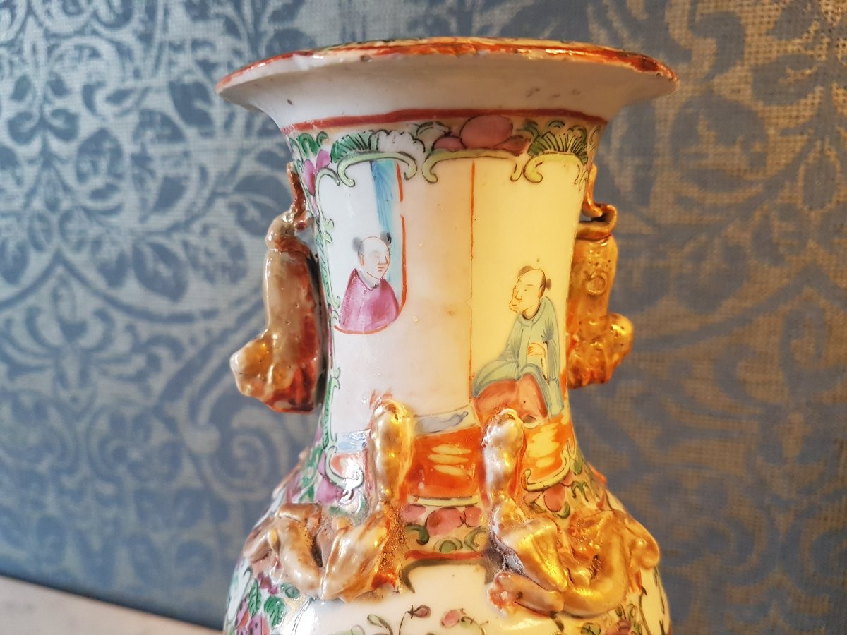 Pair Of Chinese Porcelain Vases. Canton. 19th Century. -photo-1
