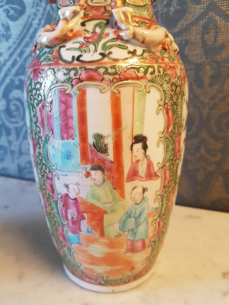Pair Of Chinese Porcelain Vases. Canton. 19th Century. -photo-3