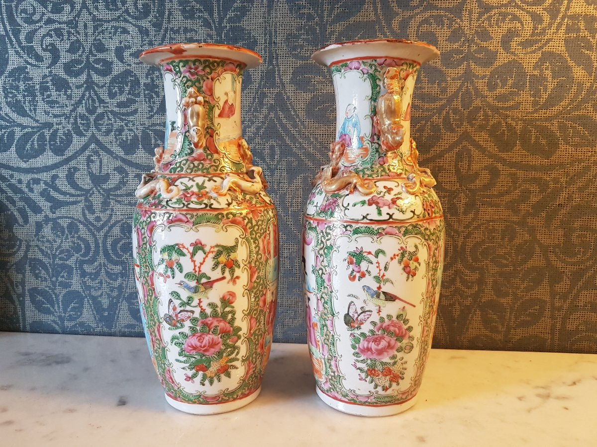 Pair Of Chinese Porcelain Vases. Canton. 19th Century. -photo-4