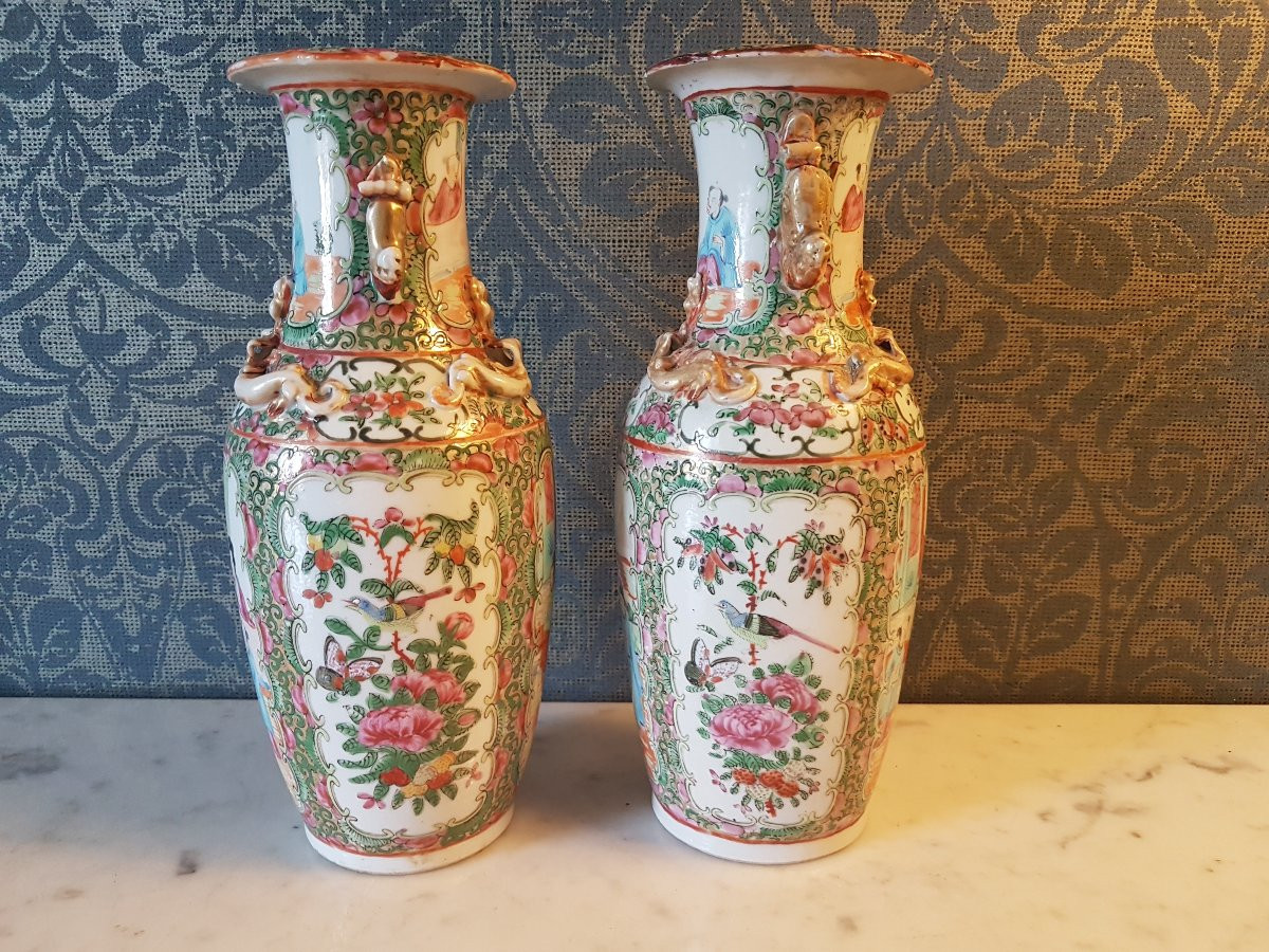 Pair Of Chinese Porcelain Vases. Canton. 19th Century. -photo-7