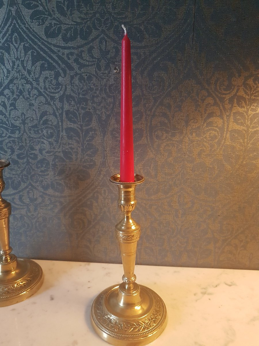 Pair Of Bronze Candlesticks. Louis XVI Style. 19th Century. -photo-1