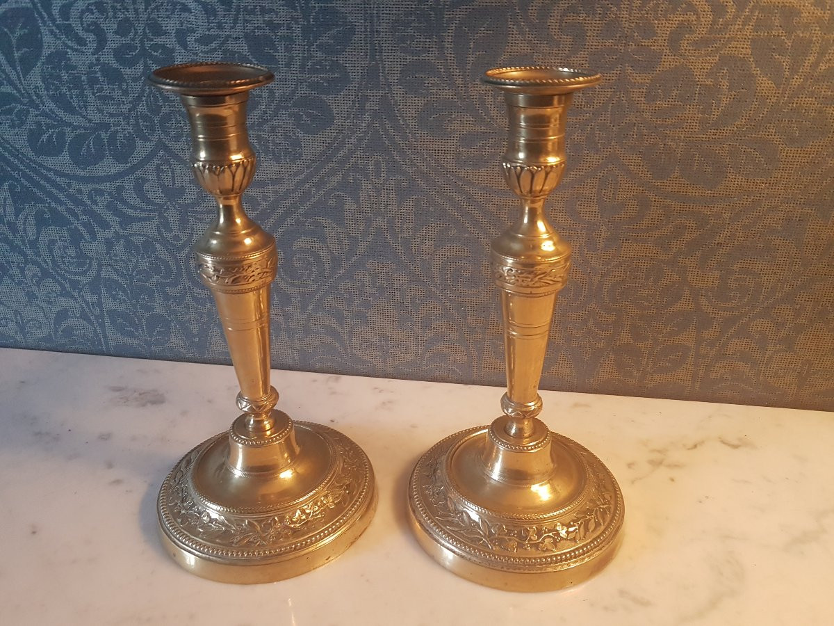 Pair Of Bronze Candlesticks. Louis XVI Style. 19th Century. -photo-4