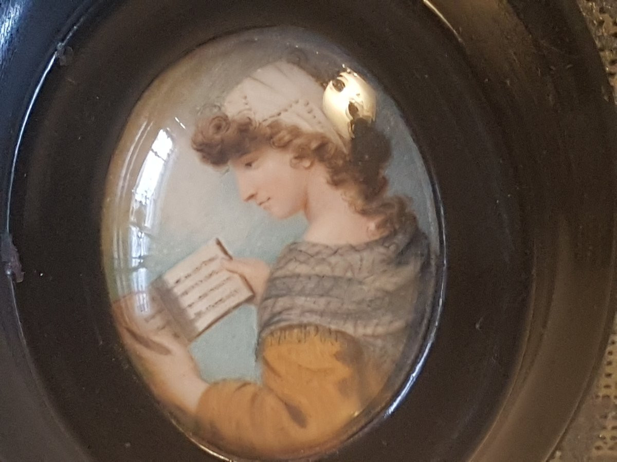 Miniature Portrait, Painted On Ivory, 19th Century. -photo-2