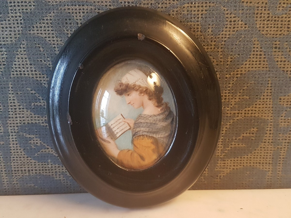 Miniature Portrait, Painted On Ivory, 19th Century. 