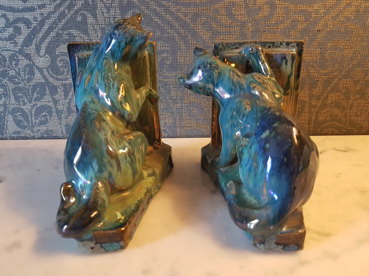 Pair Of Earthenware Bookends. Signed 'a. Schneider'. -photo-3