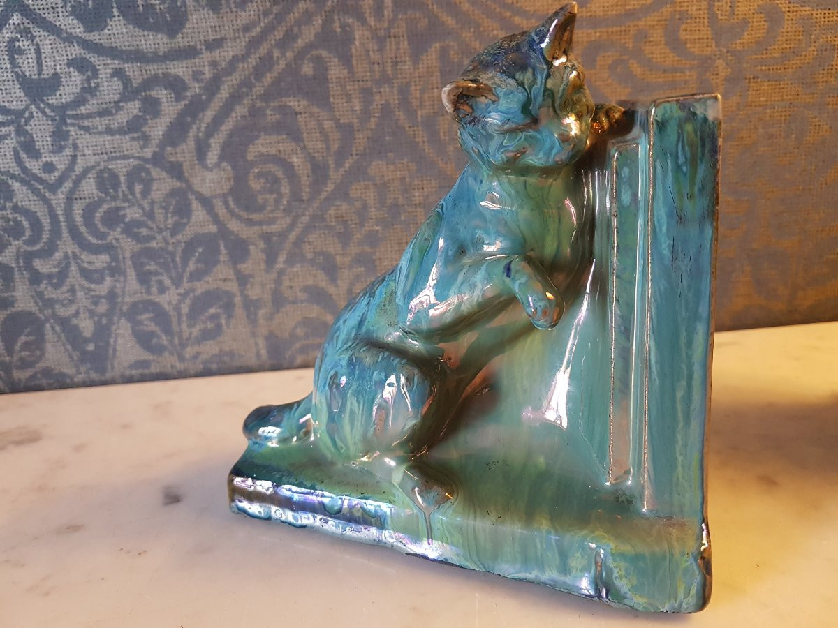 Pair Of Earthenware Bookends. Signed 'a. Schneider'. -photo-4
