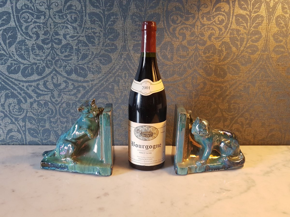 Pair Of Earthenware Bookends. Signed 'a. Schneider'. -photo-1