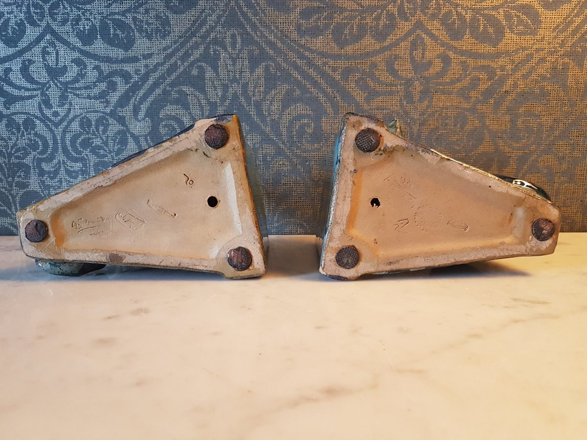 Pair Of Earthenware Bookends. Signed 'a. Schneider'. -photo-4