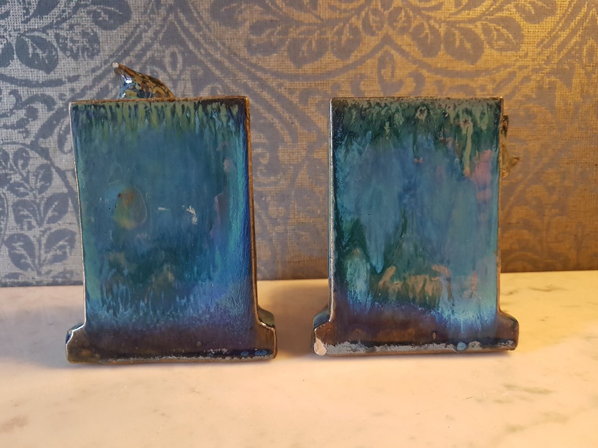 Pair Of Earthenware Bookends. Signed 'a. Schneider'. -photo-5