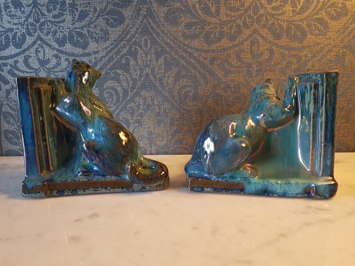 Pair Of Earthenware Bookends. Signed 'a. Schneider'. -photo-6