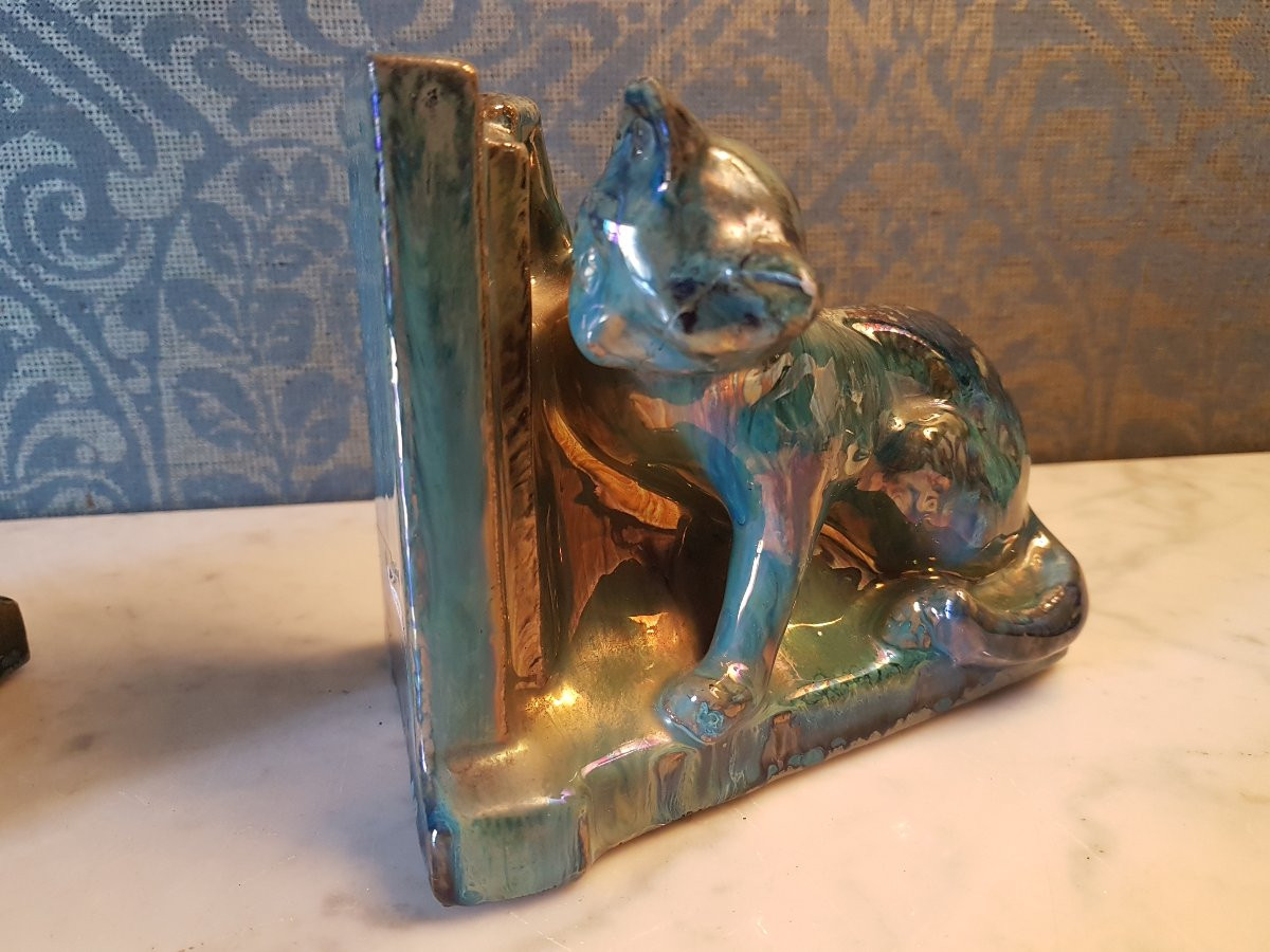 Pair Of Earthenware Bookends. Signed 'a. Schneider'. -photo-8