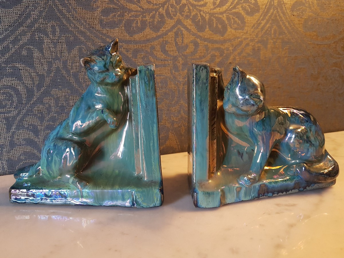 Pair Of Earthenware Bookends. Signed 'a. Schneider'. 