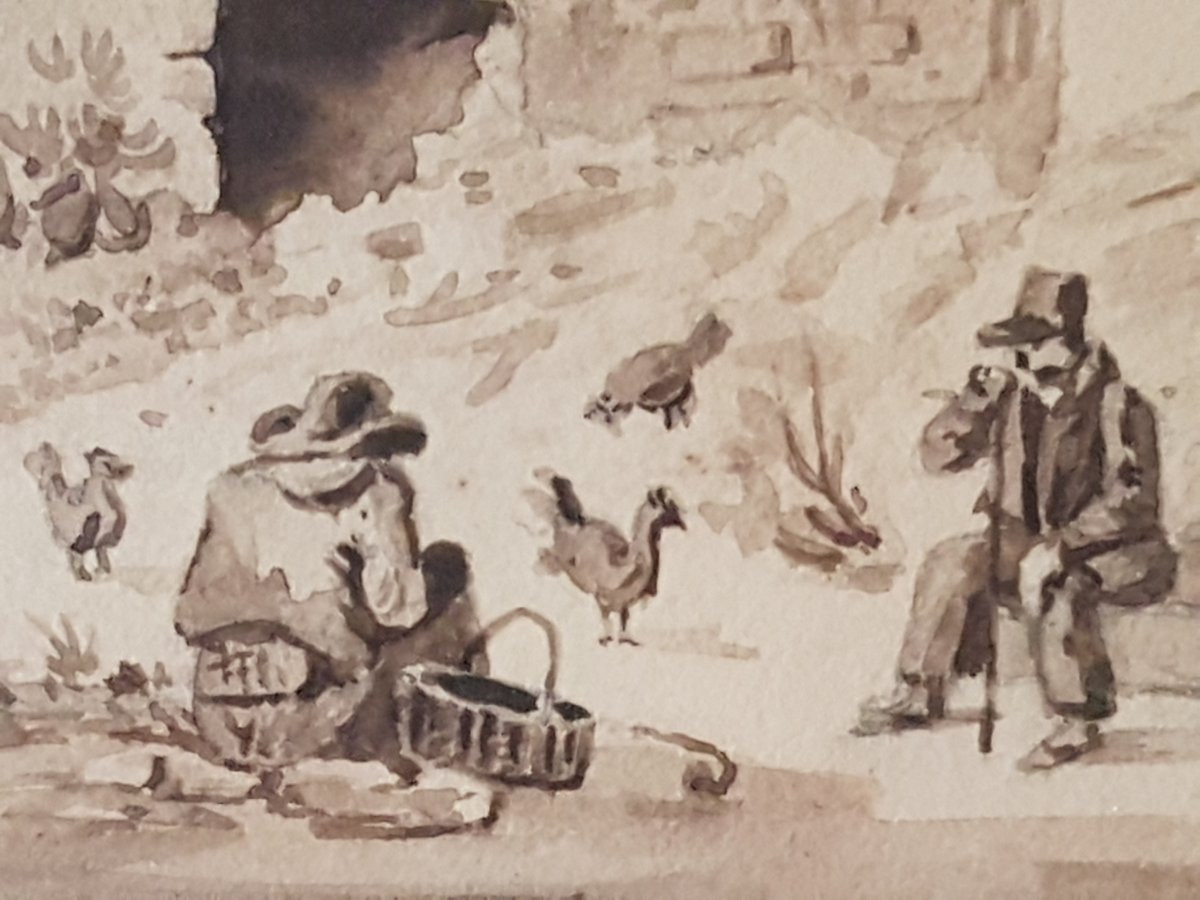 Paire  Aquarelles, signe  Mesny 1823. -photo-4