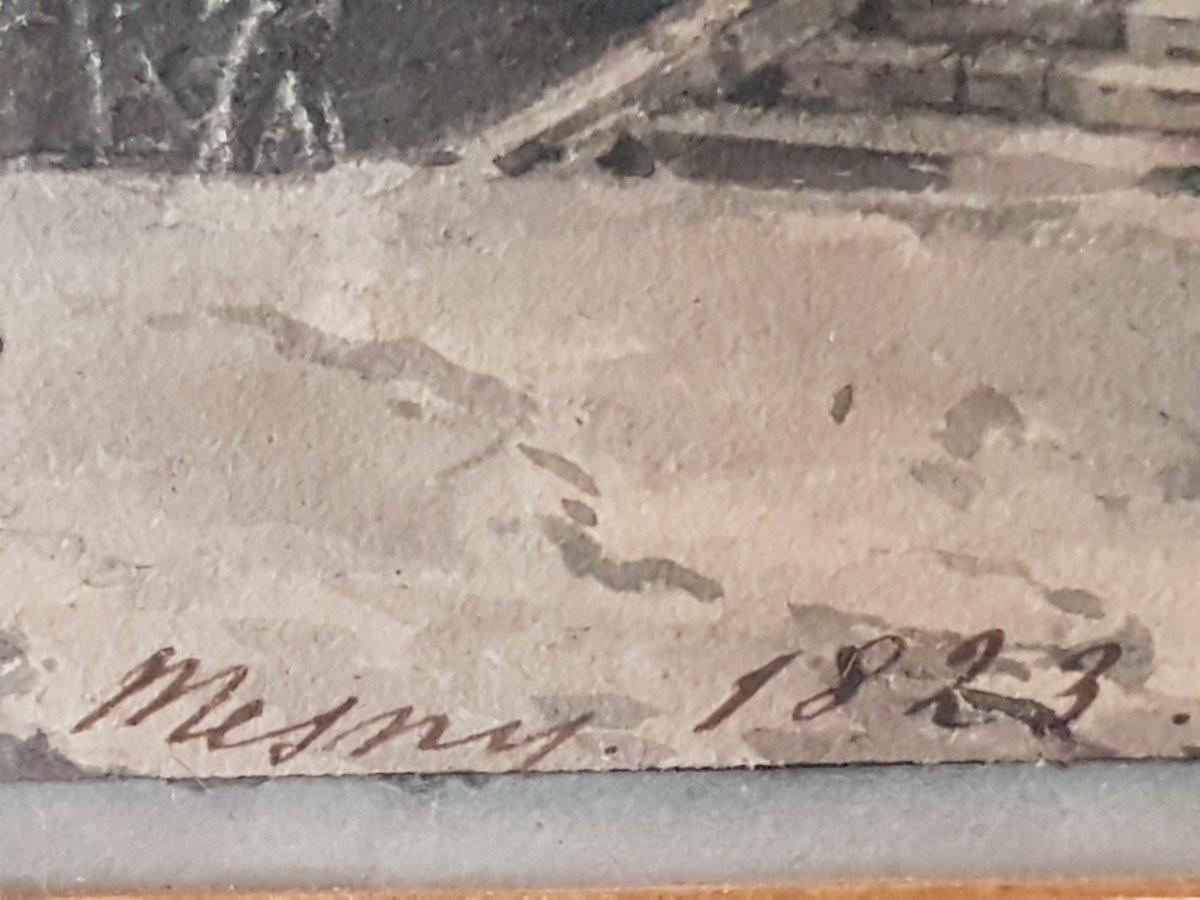 Paire  Aquarelles, signe  Mesny 1823. -photo-5