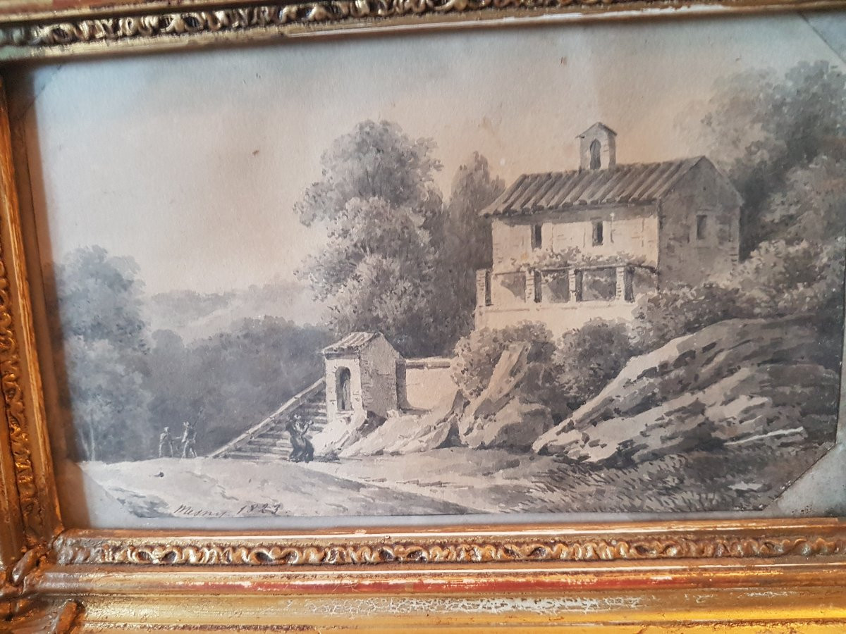 Paire  Aquarelles, signe  Mesny 1823. -photo-7