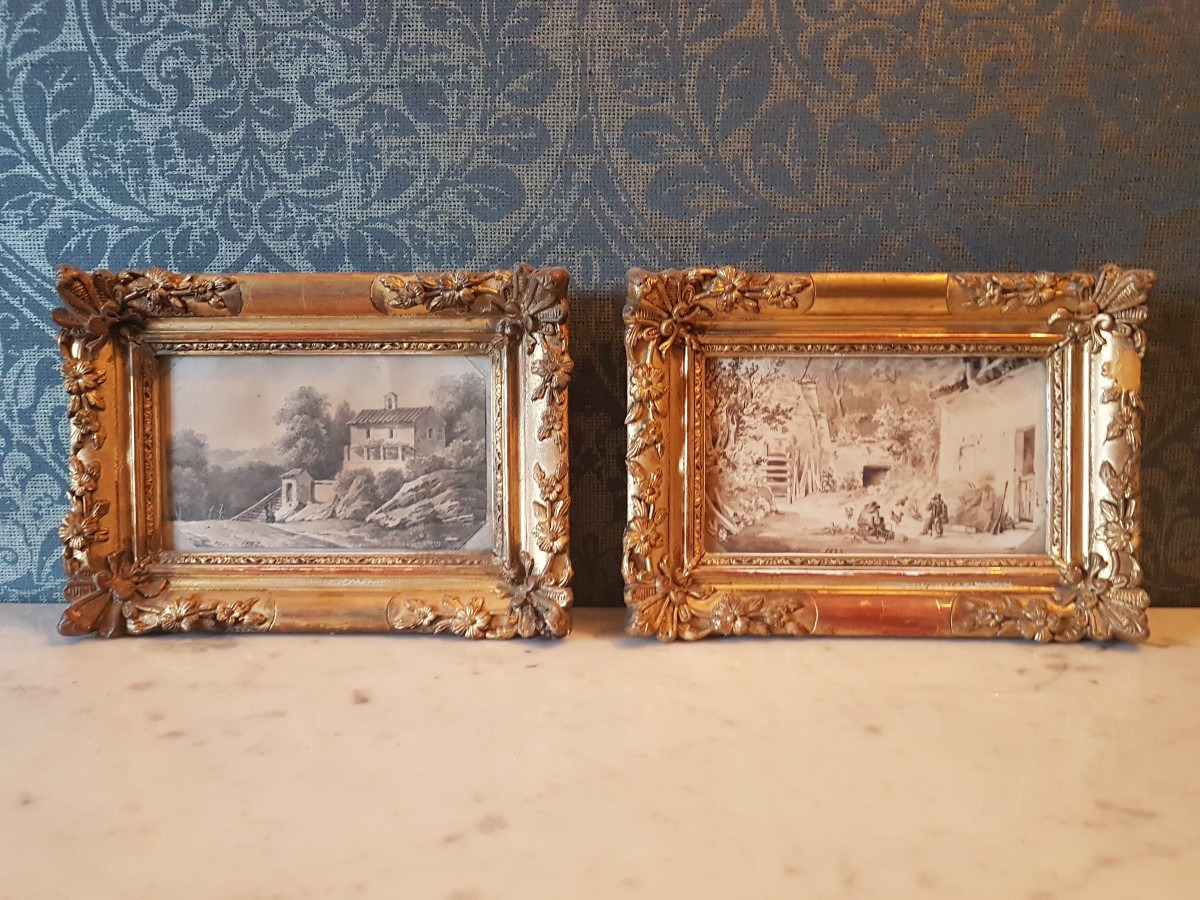 Paire  Aquarelles, signe  Mesny 1823. 