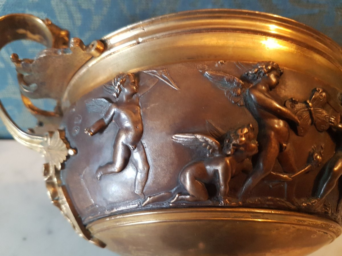 Bronze Tazza. Decorated With Putti's Relief. 19th Century -photo-4