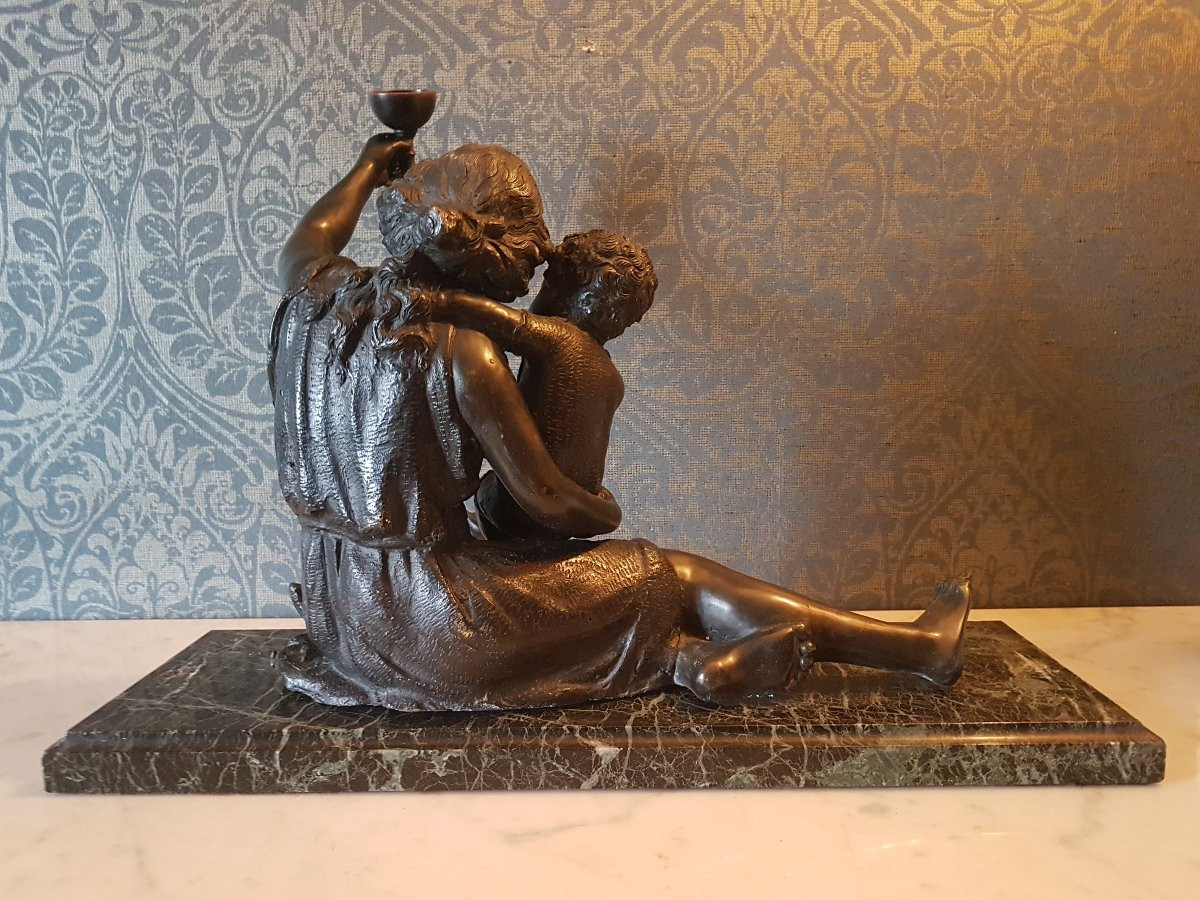 Bronze Sculpture Representing Diana Hunting With Child. 19th Century. -photo-3
