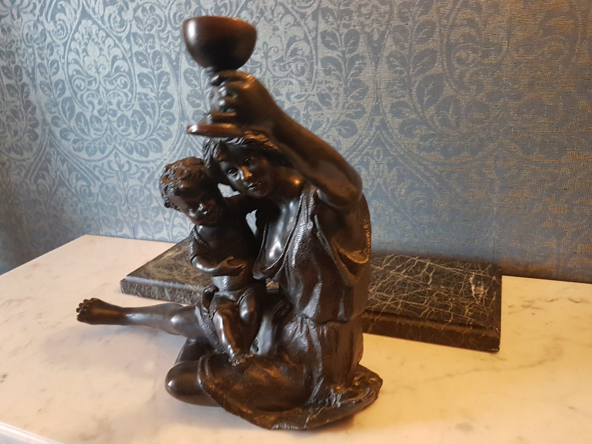 Bronze Sculpture Representing Diana Hunting With Child. 19th Century. -photo-2