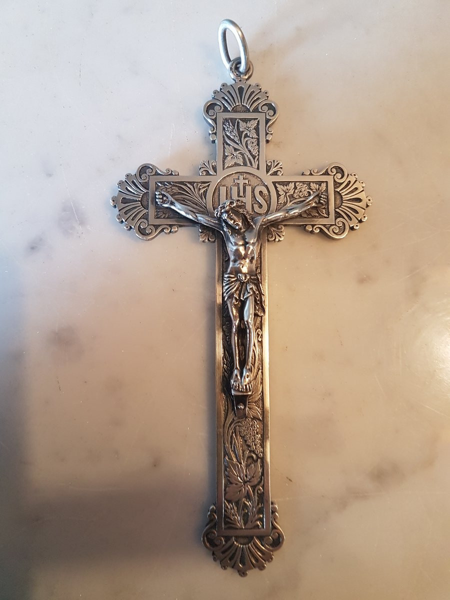 Crucifix In Solid Silver. Napoleon III. -photo-3