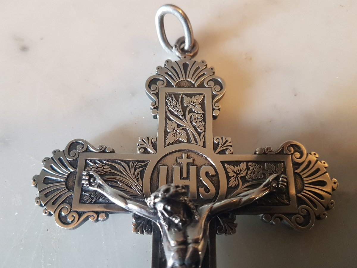 Crucifix In Solid Silver. Napoleon III. -photo-3