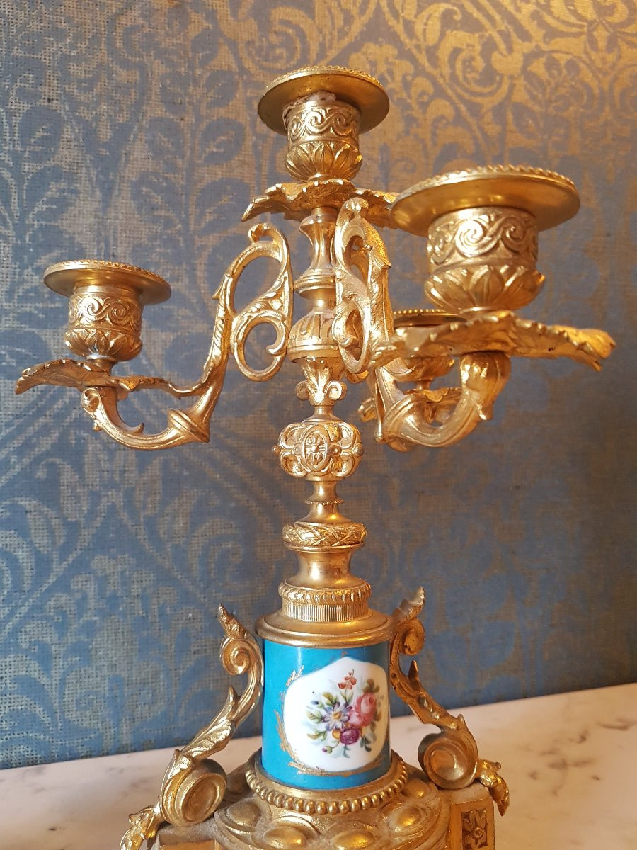 Pair Of Bronze Candelabra With Sèvres Porcelain. Napoleon III.  -photo-1
