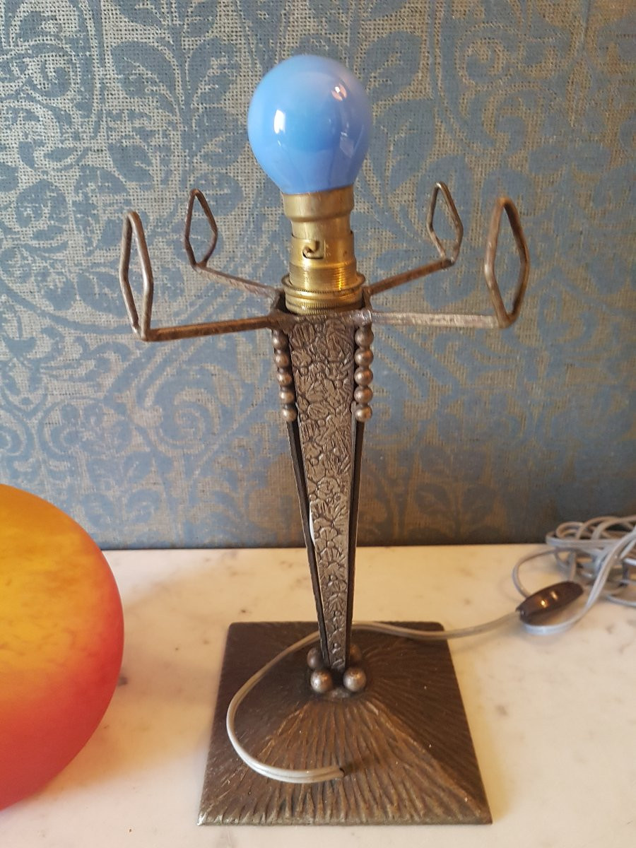 Metal And Glass Lamp. Art Deco, 20th Century. -photo-3