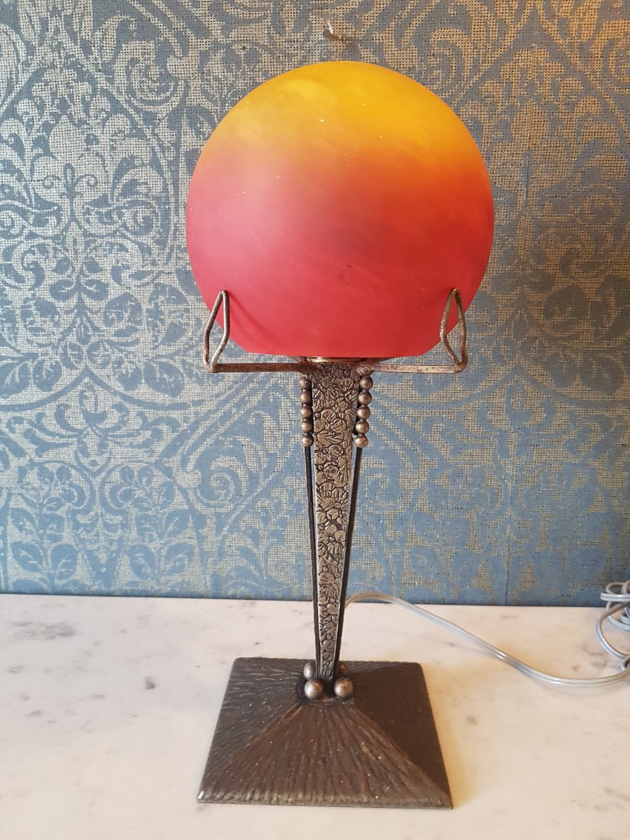 Metal And Glass Lamp. Art Deco, 20th Century. -photo-5