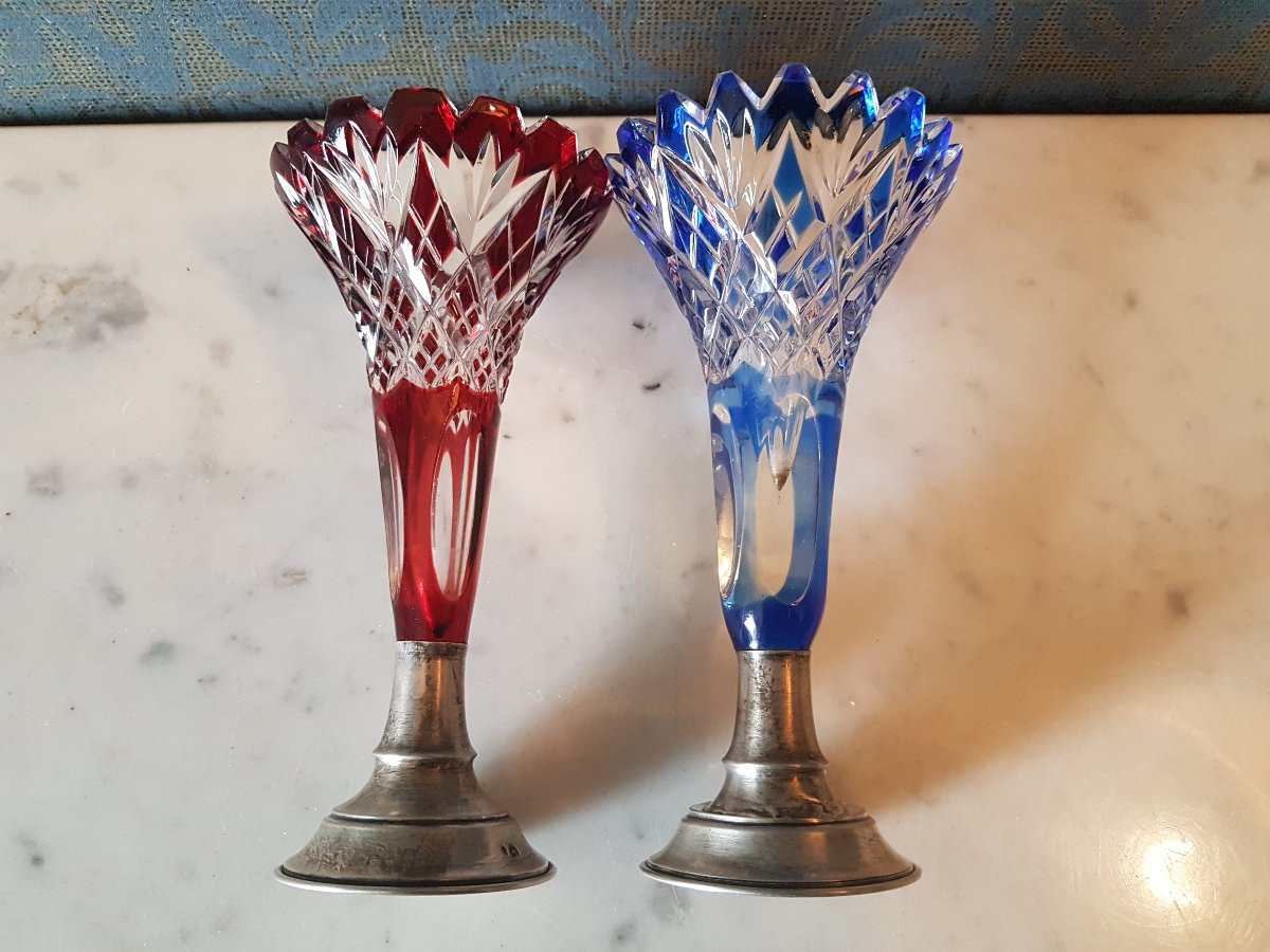 Deux vases en crystal et argent.  Autriche- Hungary. 19eme. -photo-3