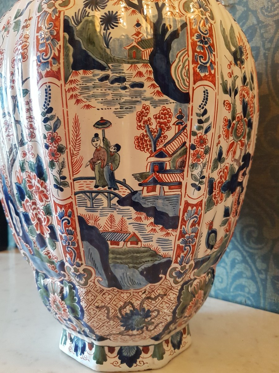 Grand vase chinoiserie en fayience.  19eme. -photo-3