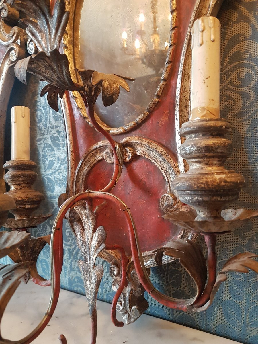 Paire empliques murale en bois electrifie.  Fin 19eme. -photo-5