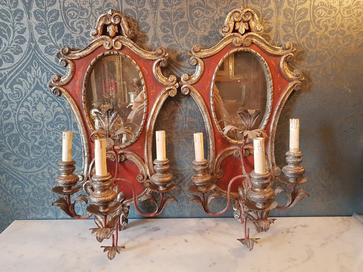 Paire empliques murale en bois electrifie.  Fin 19eme. -photo-6