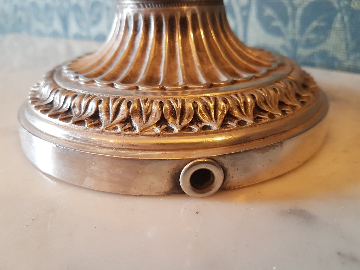 Paire candelabre en bronze- argente  .  Style Louis seize.  19eme. -photo-2