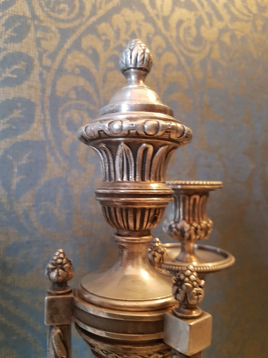 Paire candelabre en bronze- argente  .  Style Louis seize.  19eme. -photo-5