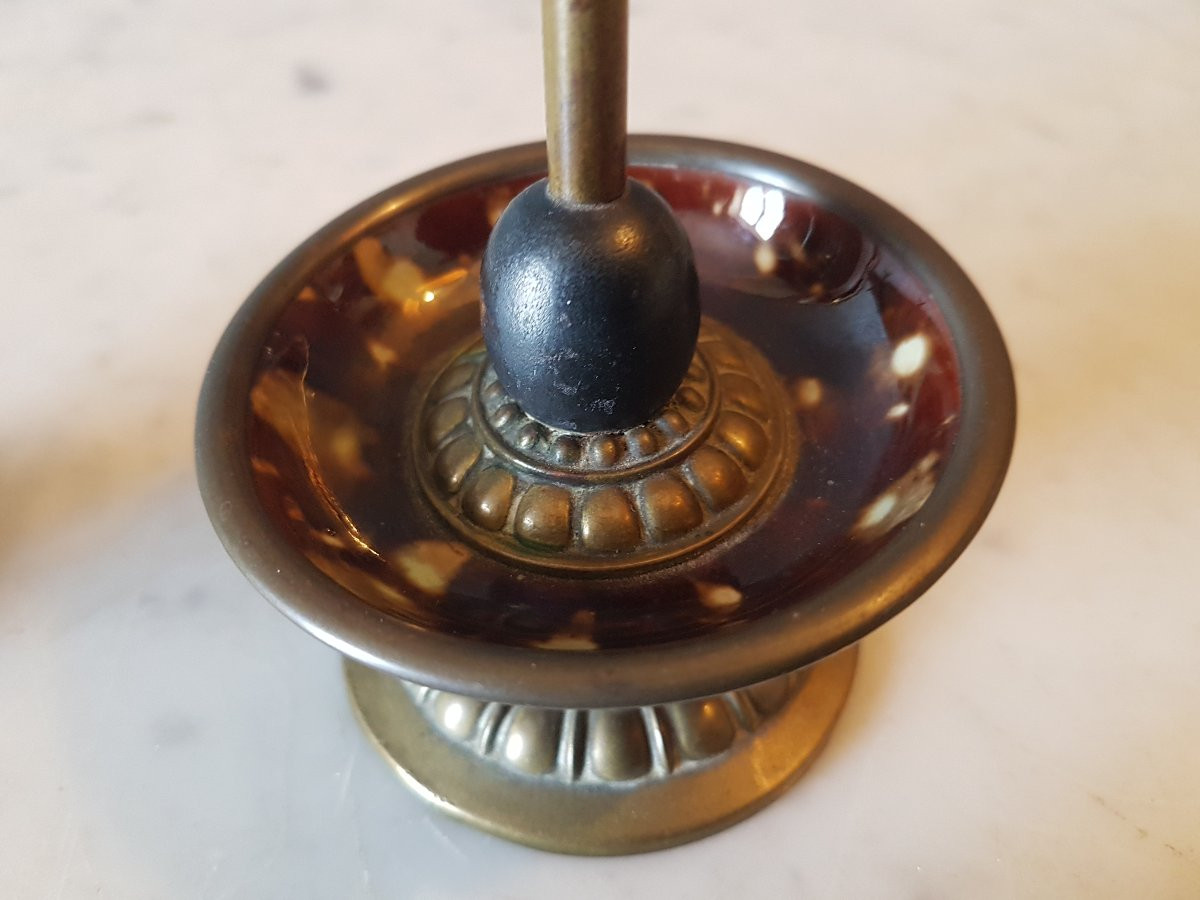 Encrier en  bronze, bois,  emaille  et crystal.  Napoleon III. -photo-2