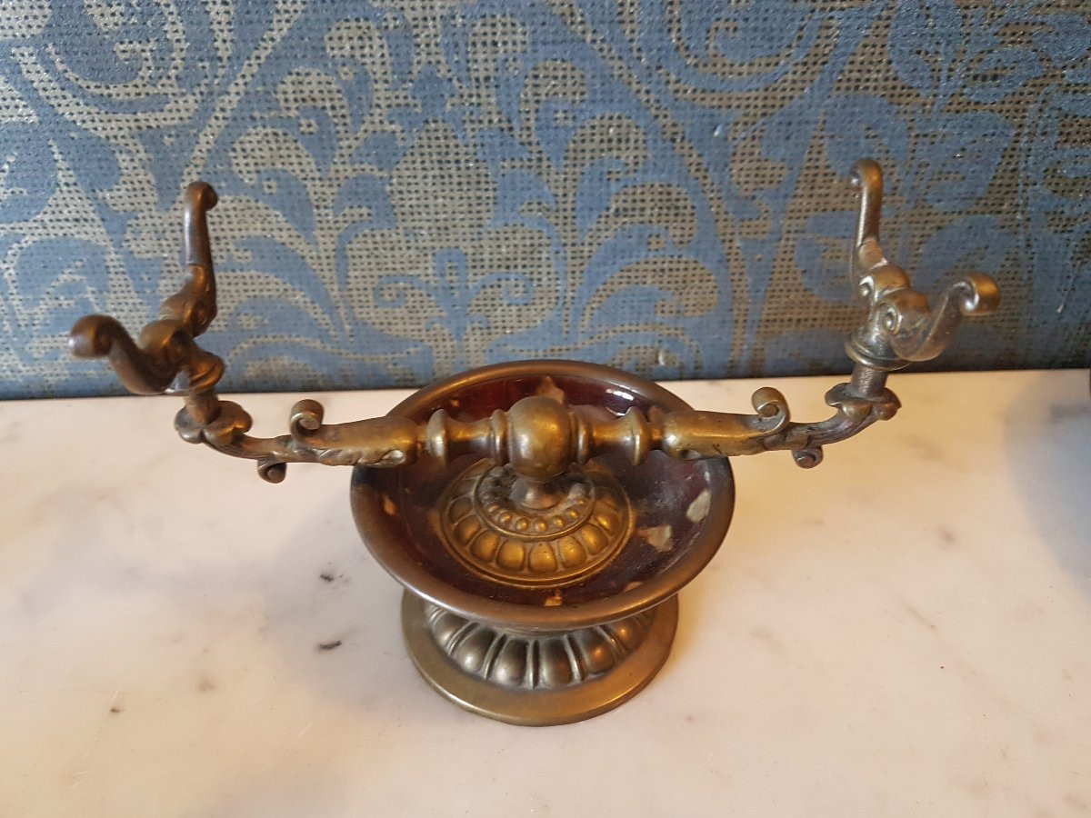 Encrier en  bronze, bois,  emaille  et crystal.  Napoleon III. -photo-4