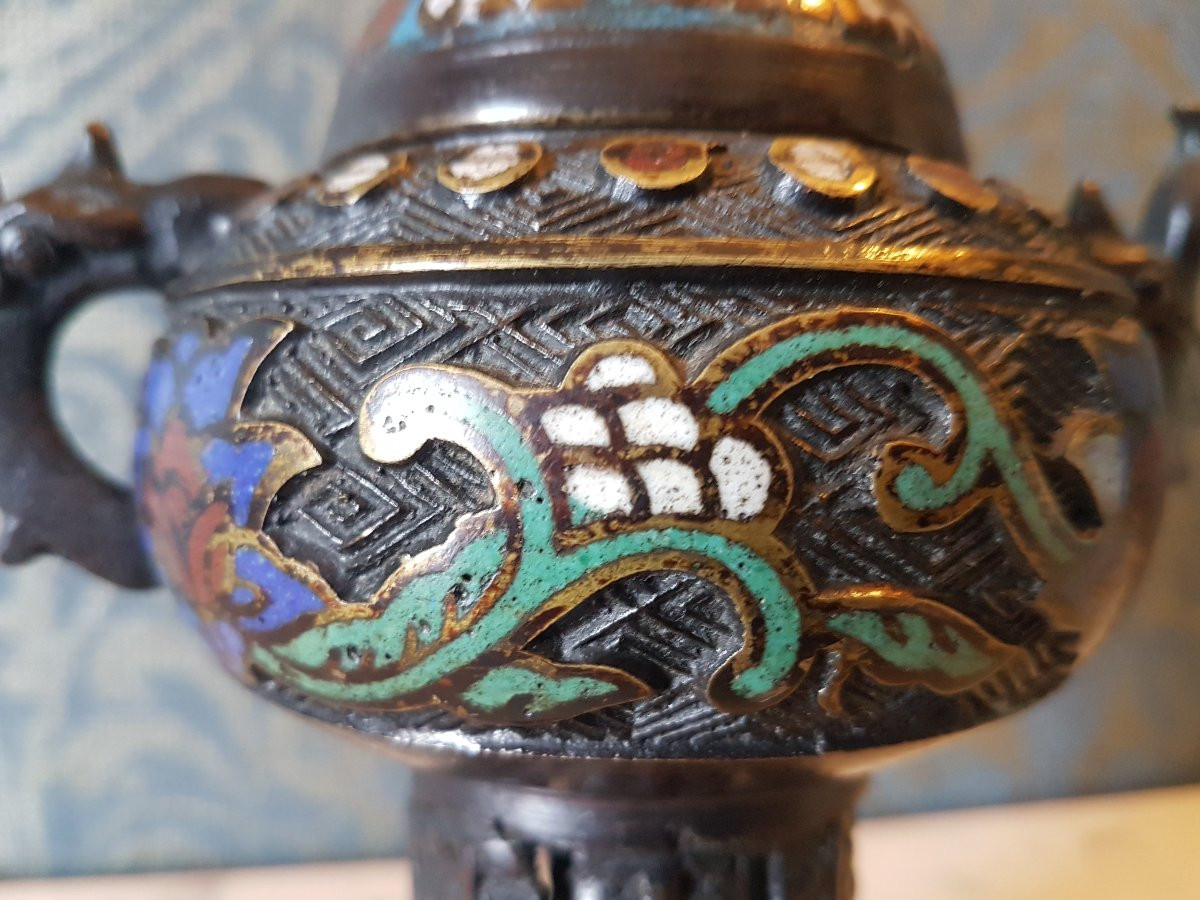 Koro en bronze- emaille. Japon - Meiji-period.  19eme. -photo-4