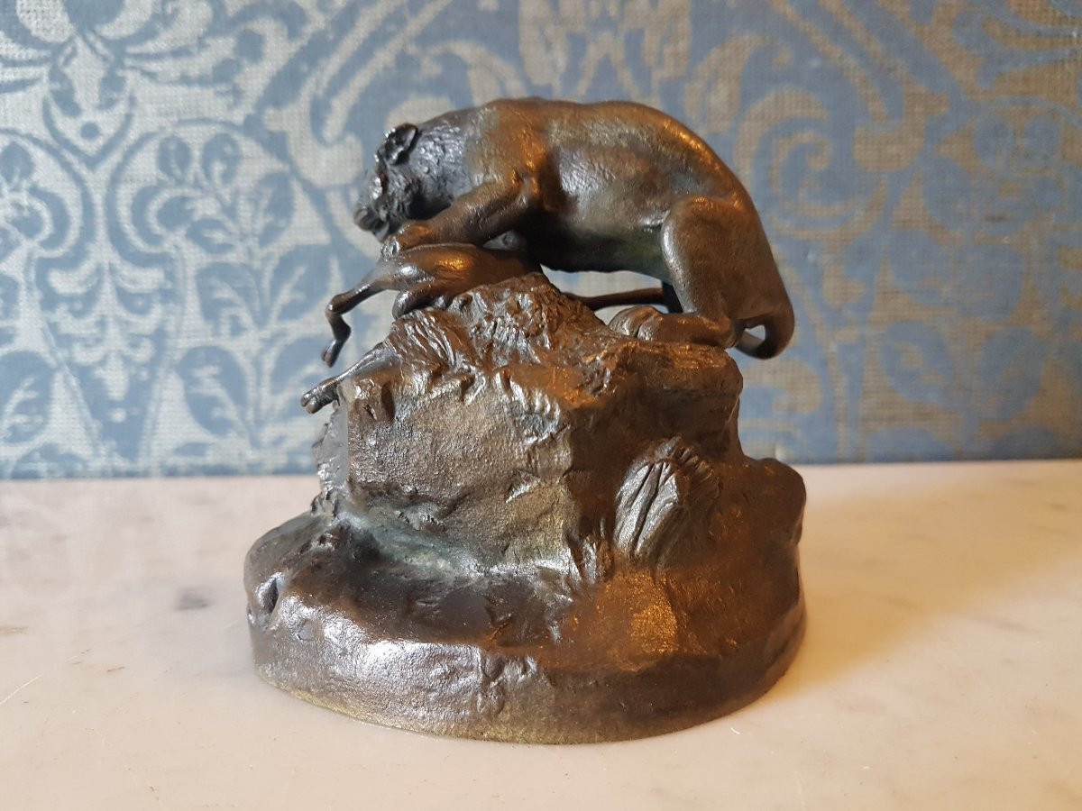 Bronze Sculpture Depicting A Panther With Its Prey. Clovis Masson. 19th Century. -photo-5
