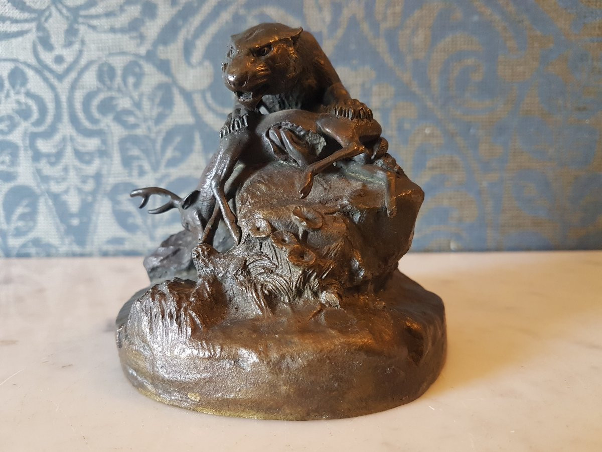 Bronze Sculpture Depicting A Panther With Its Prey. Clovis Masson. 19th Century. -photo-7