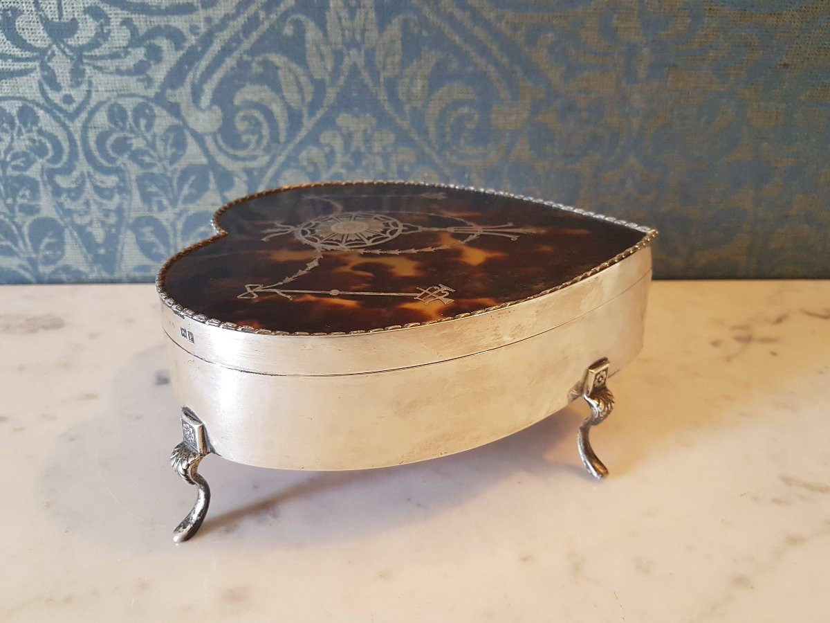Silver Heart-shaped Box With Turtle.  Mappin And Webb. London. 1910.-photo-3