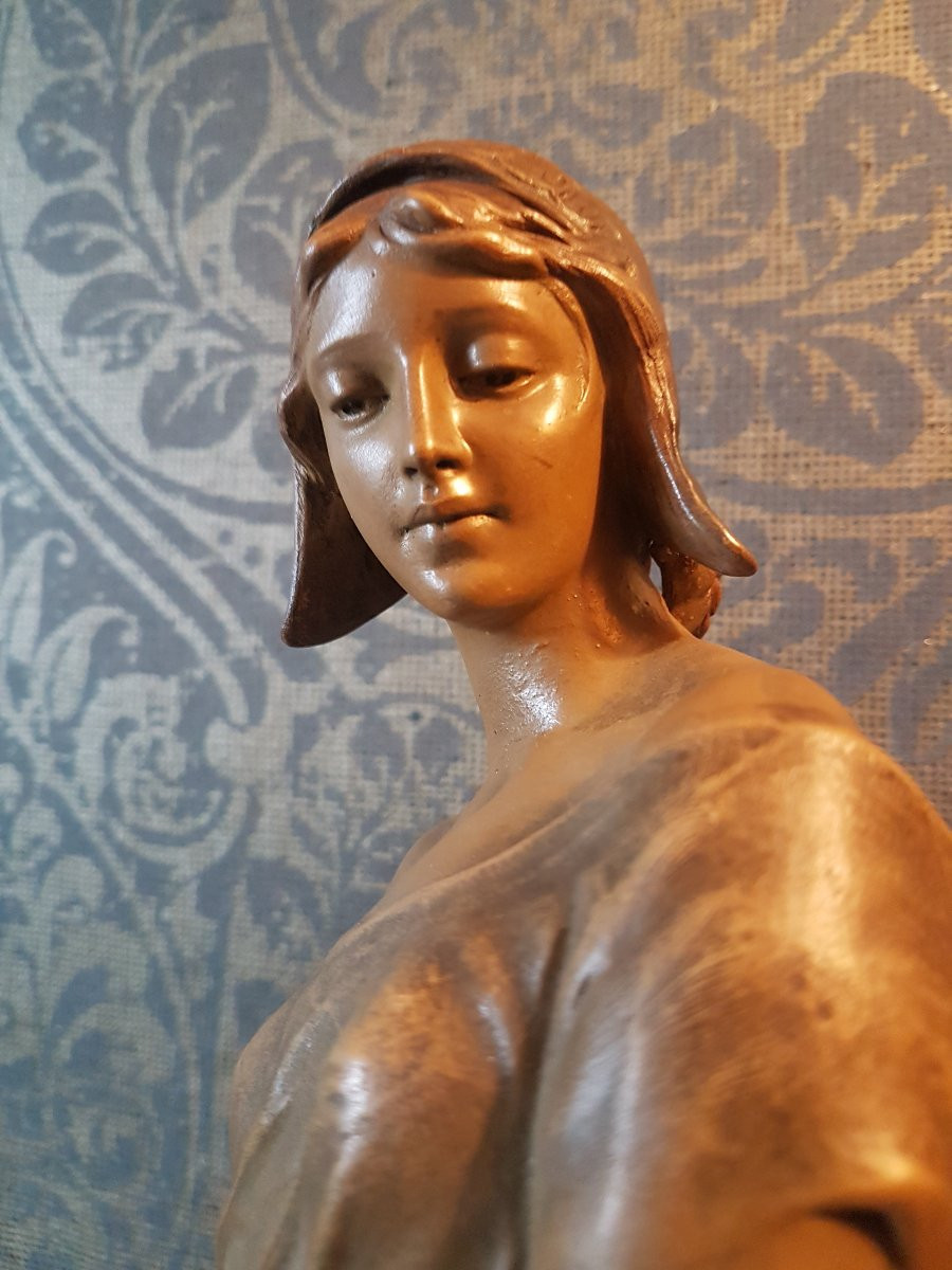 Sculpture en Terre- cuite. "Jeune  femme ".  Fondeur:  Goldscheider.  19eme. -photo-6