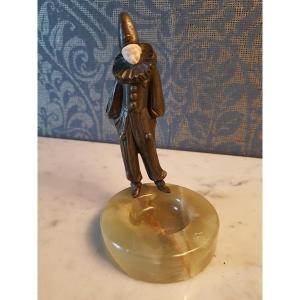 Pierrot  En Bronze Avec  Onyx Socle. 