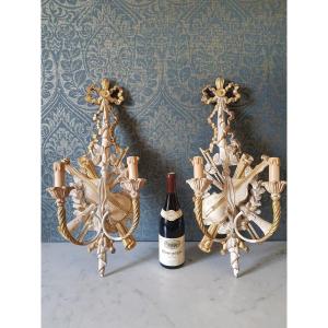 Pair Of Electrified Wooden Wall Chandeliers. Late 19th Century. 