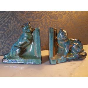 Pair Of Earthenware Bookends. Signed 'a. Schneider'. 