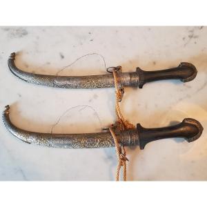 Two Arab Daggers. Silver Inlay. Early 20th Century. 