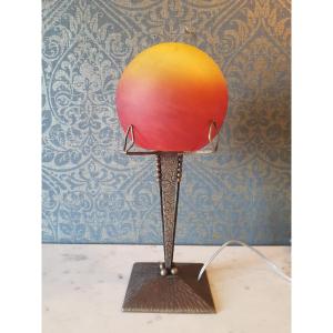 Metal And Glass Lamp. Art Deco, 20th Century. 