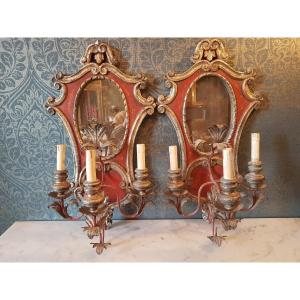 Pair Of Electrified Wooden Wall Sconces. Late 19th Century. 